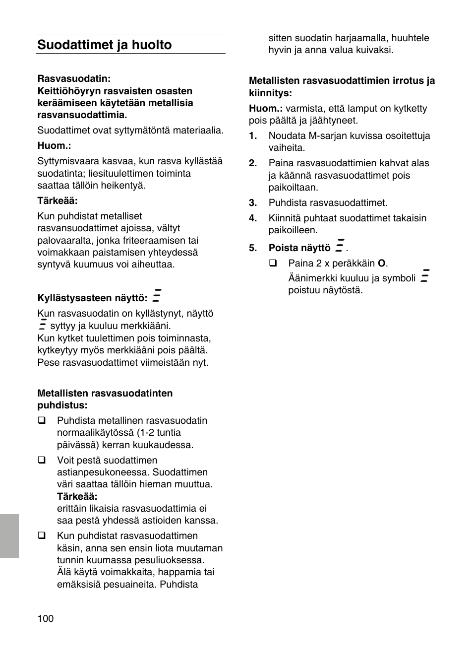 Suodattimet ja huolto | Bosch DID09T950 Edelstahl 90 cm breit Deckenlüftung User Manual | Page 100 / 124