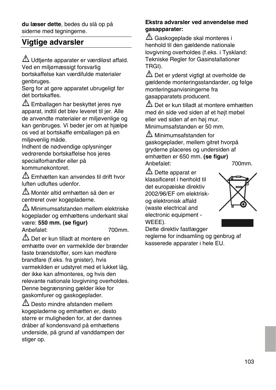 Vigtige advarsler | Bosch DID09T950 Edelstahl 90 cm breit Deckenlüftung User Manual | Page 103 / 124