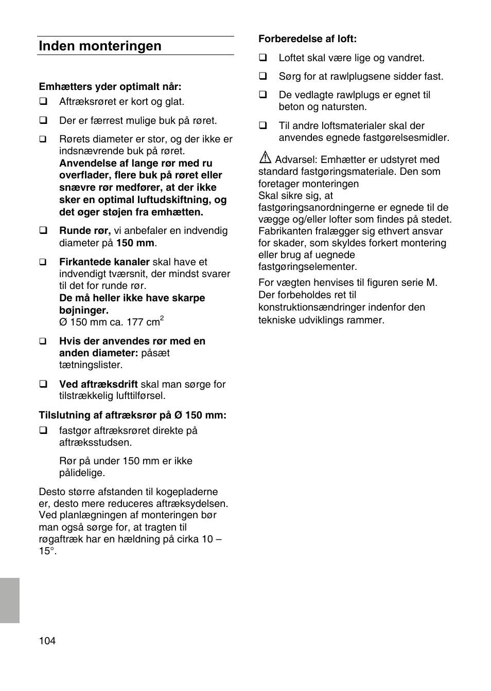 Inden monteringen | Bosch DID09T950 Edelstahl 90 cm breit Deckenlüftung User Manual | Page 104 / 124
