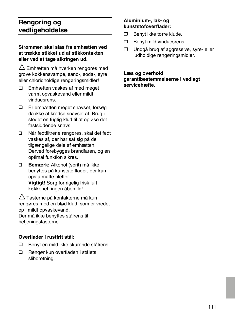 Rengøring og vedligeholdelse | Bosch DID09T950 Edelstahl 90 cm breit Deckenlüftung User Manual | Page 111 / 124