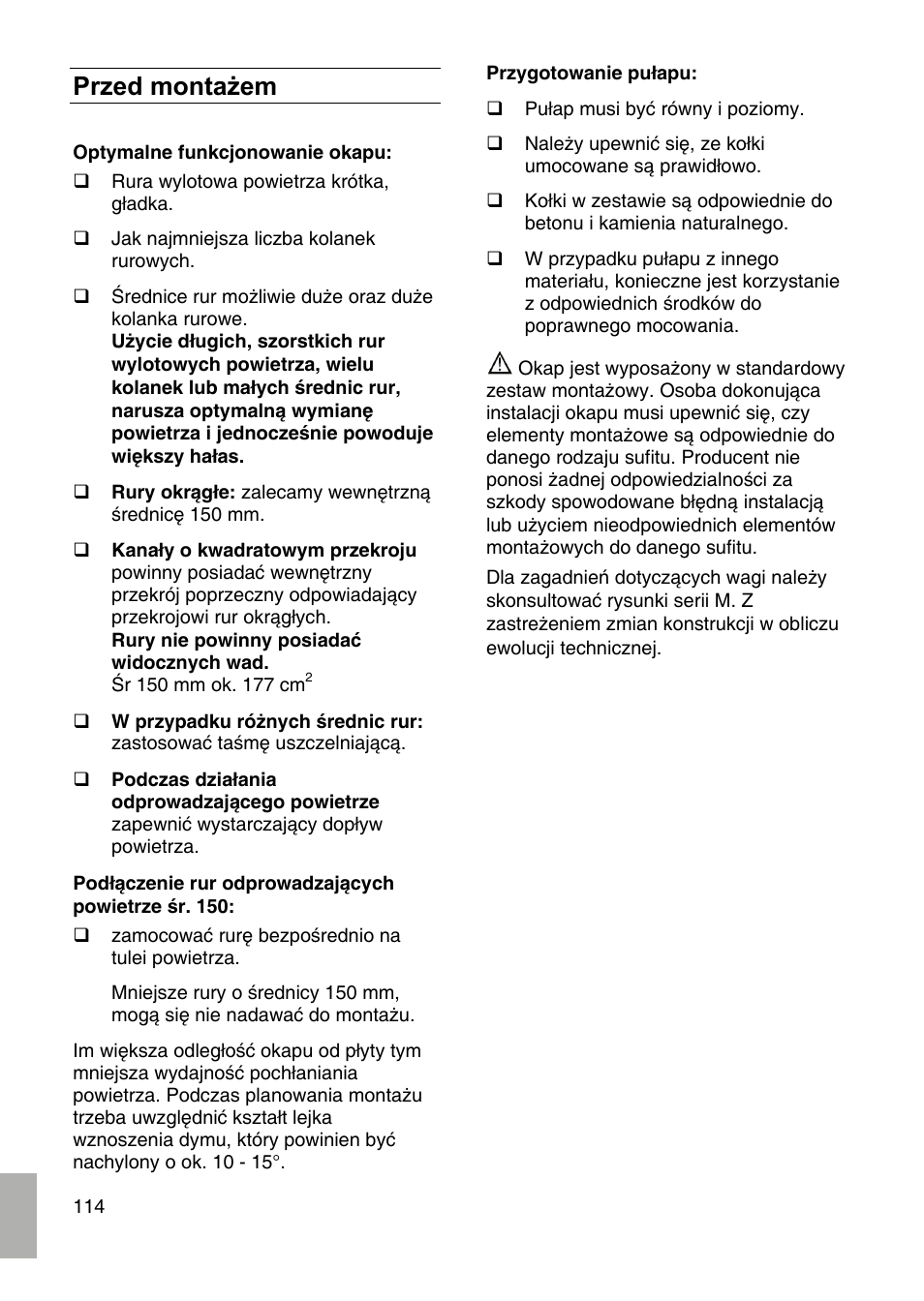 Przed montażem | Bosch DID09T950 Edelstahl 90 cm breit Deckenlüftung User Manual | Page 114 / 124
