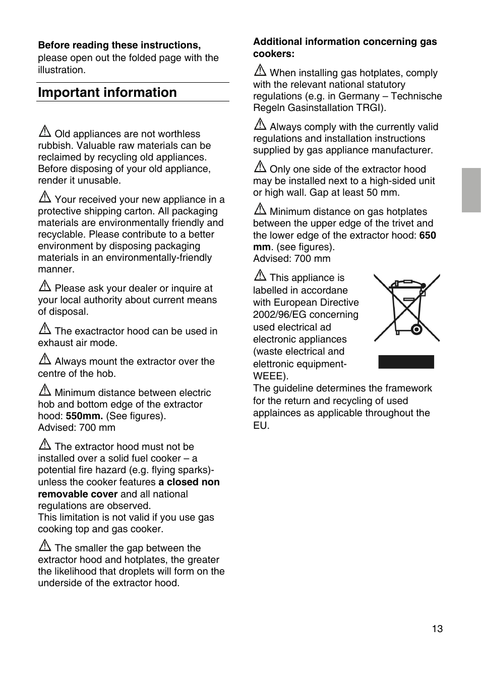 Important information | Bosch DID09T950 Edelstahl 90 cm breit Deckenlüftung User Manual | Page 13 / 124