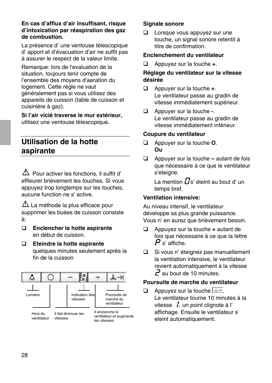 Utilisation de la hotte aspirante | Bosch DID09T950 Edelstahl 90 cm breit Deckenlüftung User Manual | Page 28 / 124