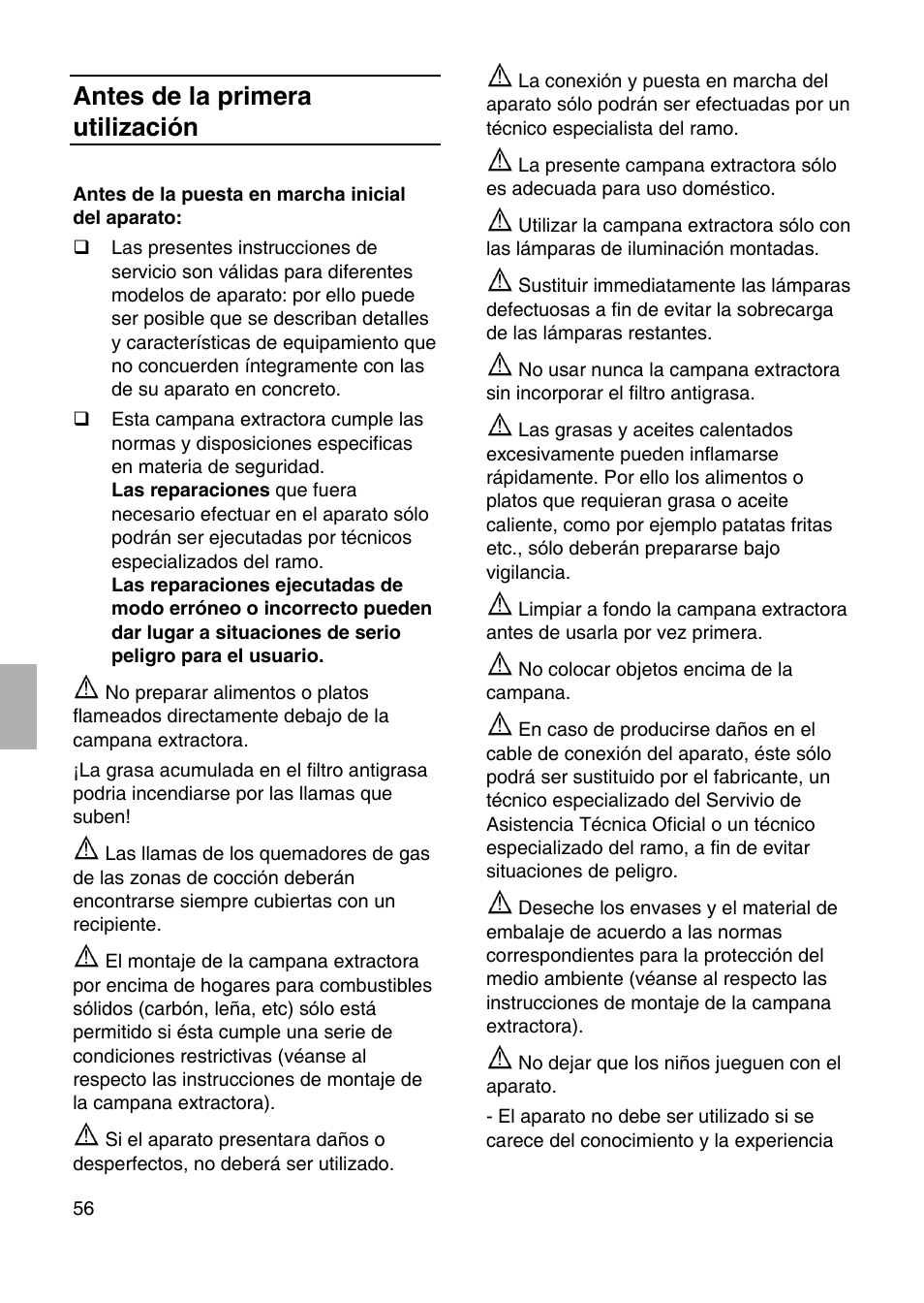 Antes de la primera utilizaciόn | Bosch DID09T950 Edelstahl 90 cm breit Deckenlüftung User Manual | Page 56 / 124