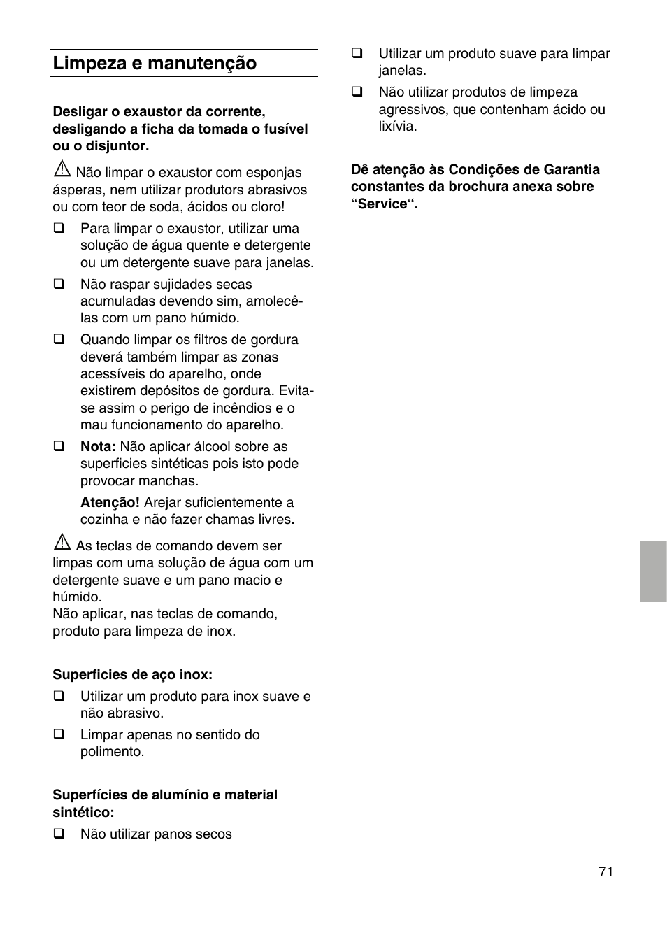 Limpeza e manutenção | Bosch DID09T950 Edelstahl 90 cm breit Deckenlüftung User Manual | Page 71 / 124