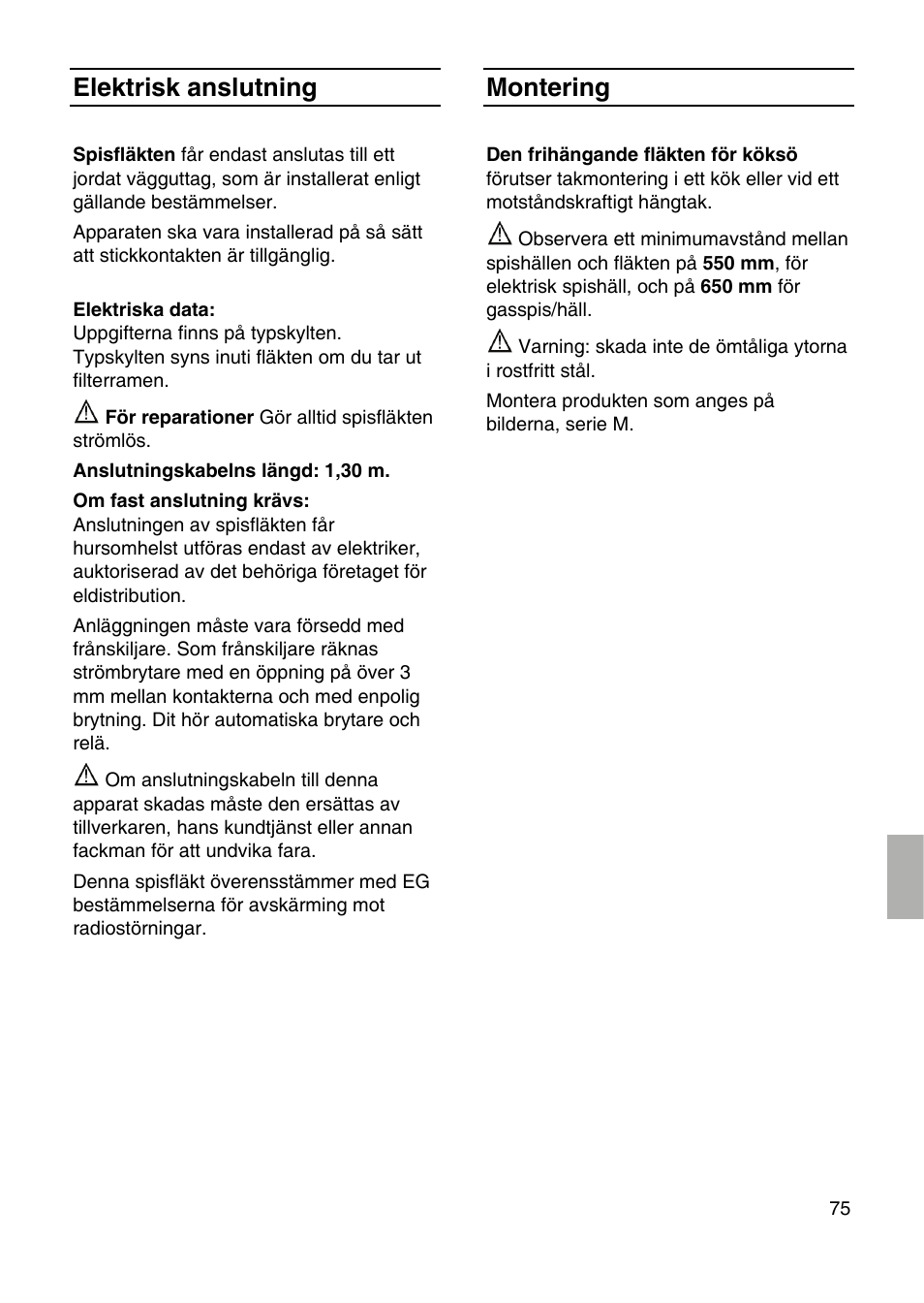 Elektrisk anslutning, Montering | Bosch DID09T950 Edelstahl 90 cm breit Deckenlüftung User Manual | Page 75 / 124