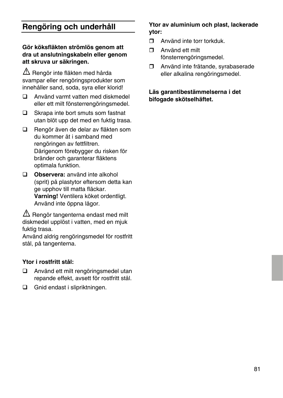 Rengöring och underhåll | Bosch DID09T950 Edelstahl 90 cm breit Deckenlüftung User Manual | Page 81 / 124