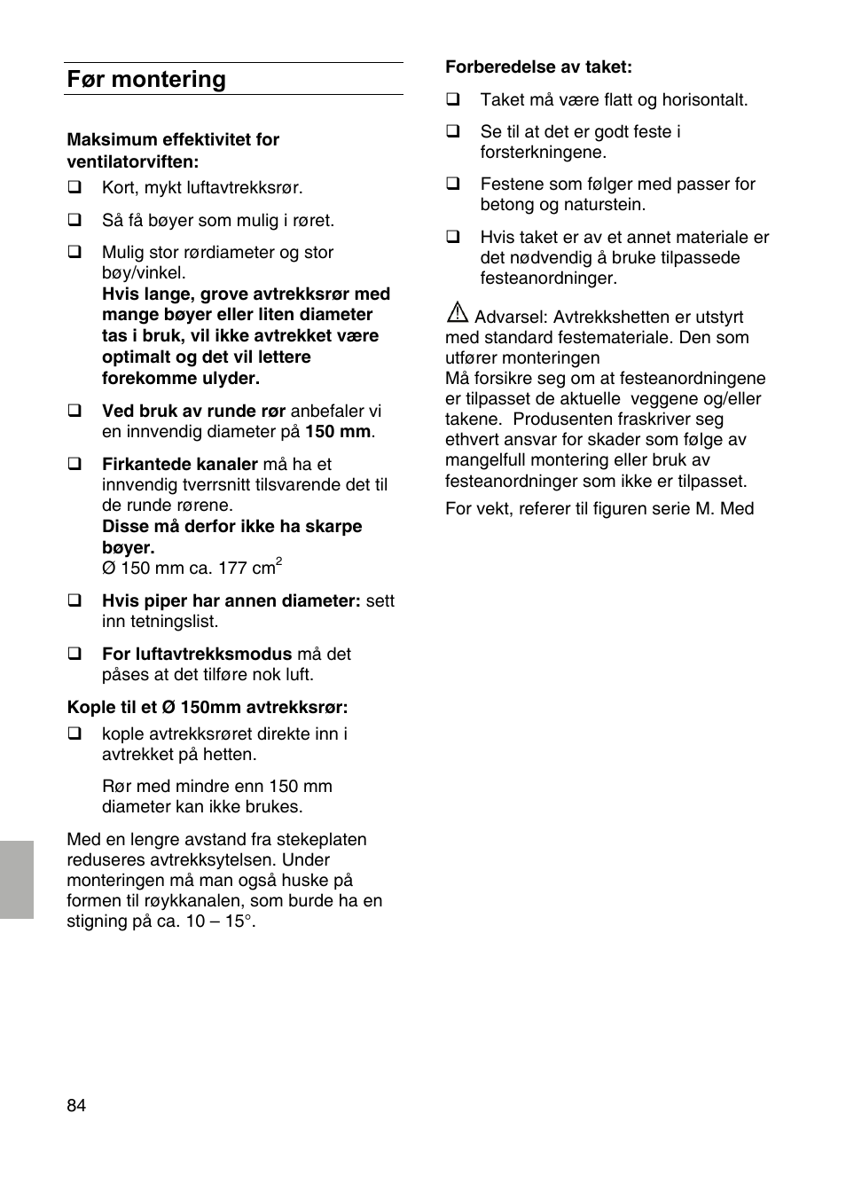 Før montering | Bosch DID09T950 Edelstahl 90 cm breit Deckenlüftung User Manual | Page 84 / 124