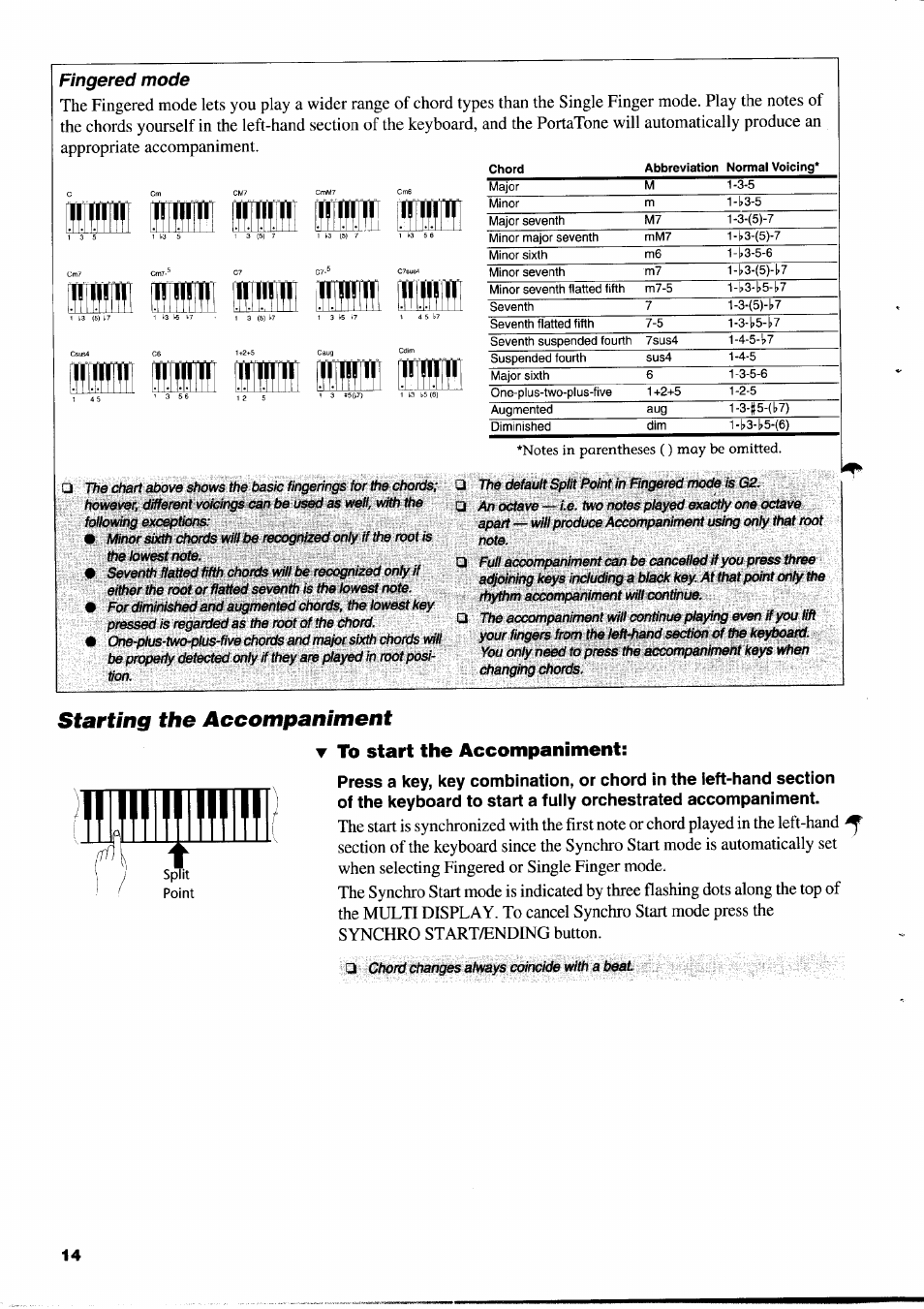 Starting the accompaniment, T to start the accompaniment, Fingered mode | Yamaha PSR-310  EN User Manual | Page 16 / 40