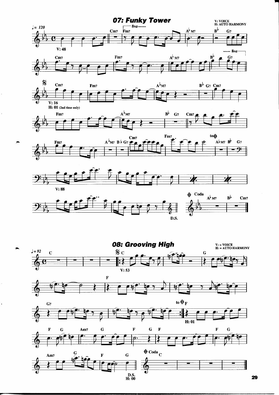 Funky tower, J'c jr^ r i y“* f ^'r -11^ l/ c_i, Icxri | Ih rito, 4 r ir p r /r r ir ^ 1, Grooving high, Rf['jrv | Yamaha PSR-310  EN User Manual | Page 31 / 40