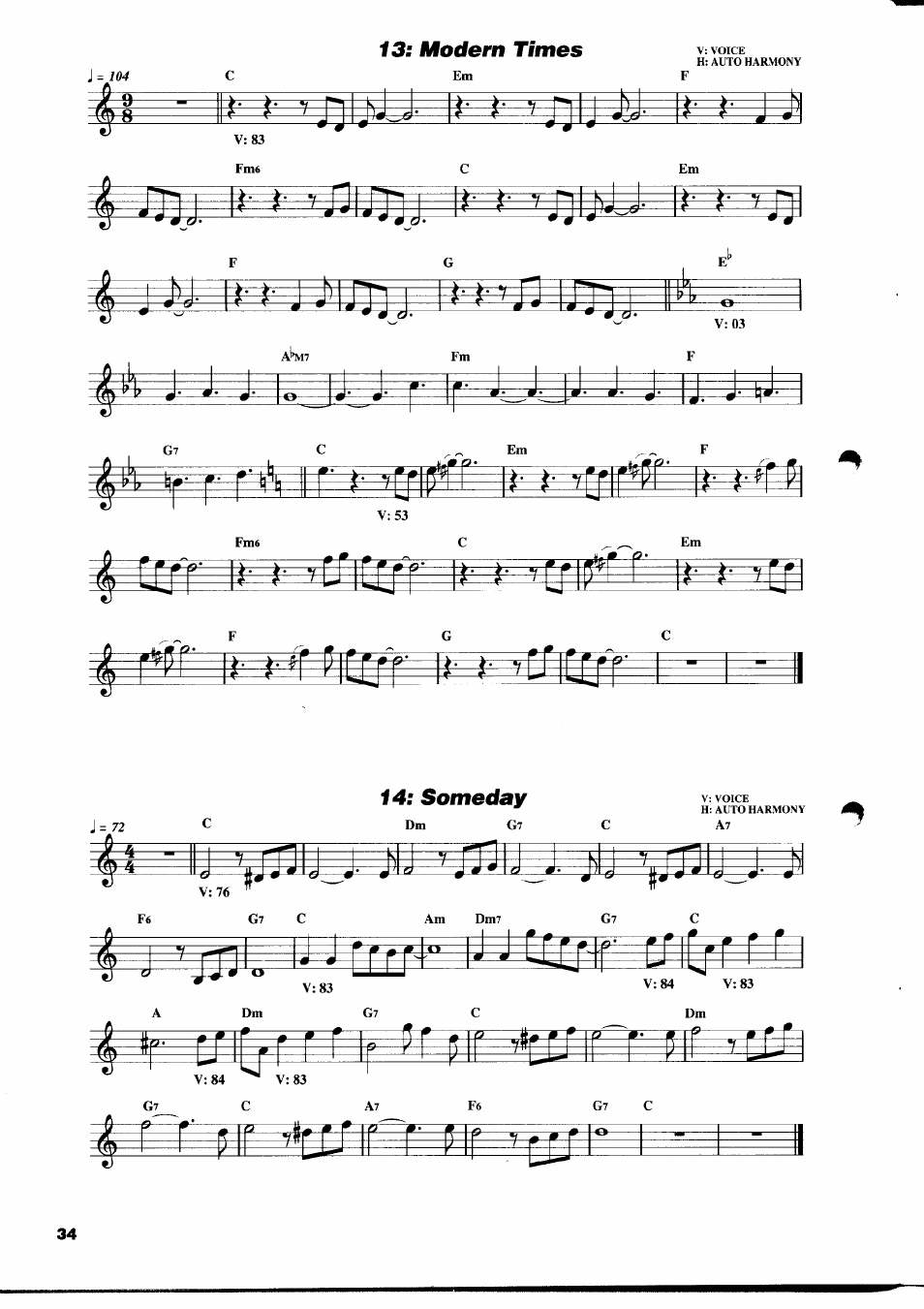 Modem times, F 4; someday, N. y- ii r ì- •yffip'fr' |i- j- 1 | I'nlj)jj- l, 7trip'll* l^ ^ '^1, Someday, P= #-e_ o j, L\7. ij | Yamaha PSR-310  EN User Manual | Page 36 / 40