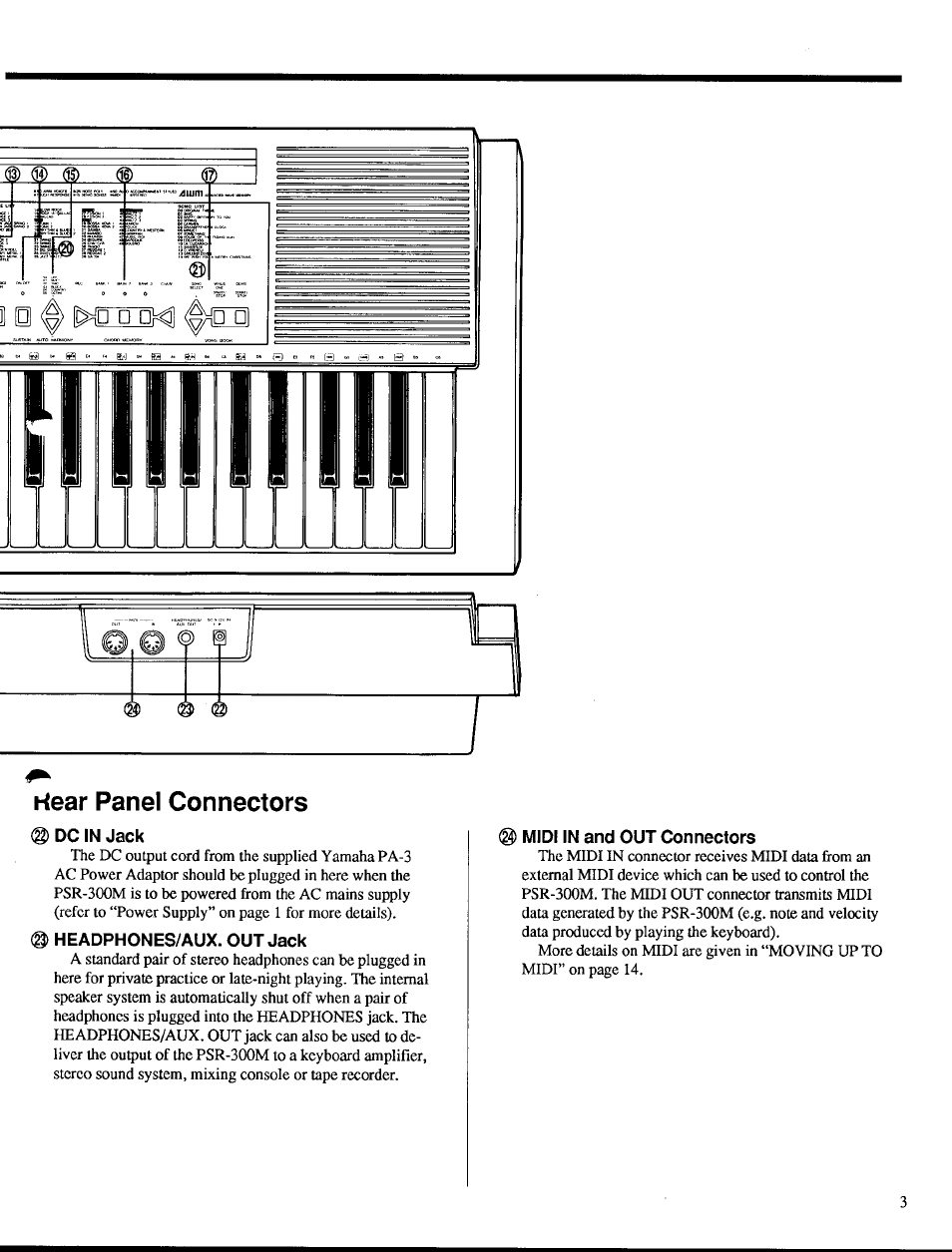 Hear panel connectors, Rear panel connectors | Yamaha PSR-300m User Manual | Page 5 / 39