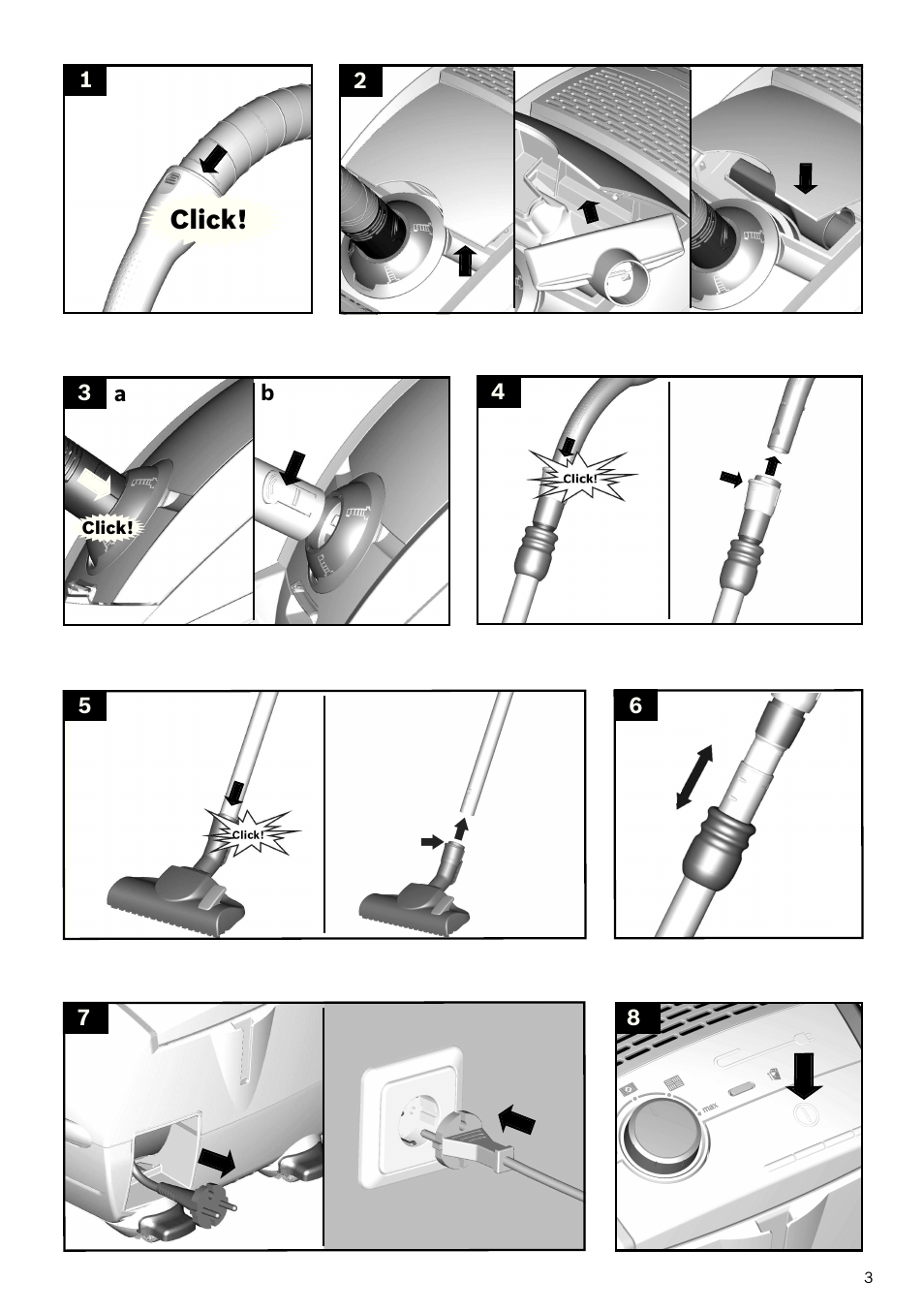 Click | Bosch Freee Bodenstaubsauger mit Staubbeutel BSGL51332 vanilla User Manual | Page 104 / 108