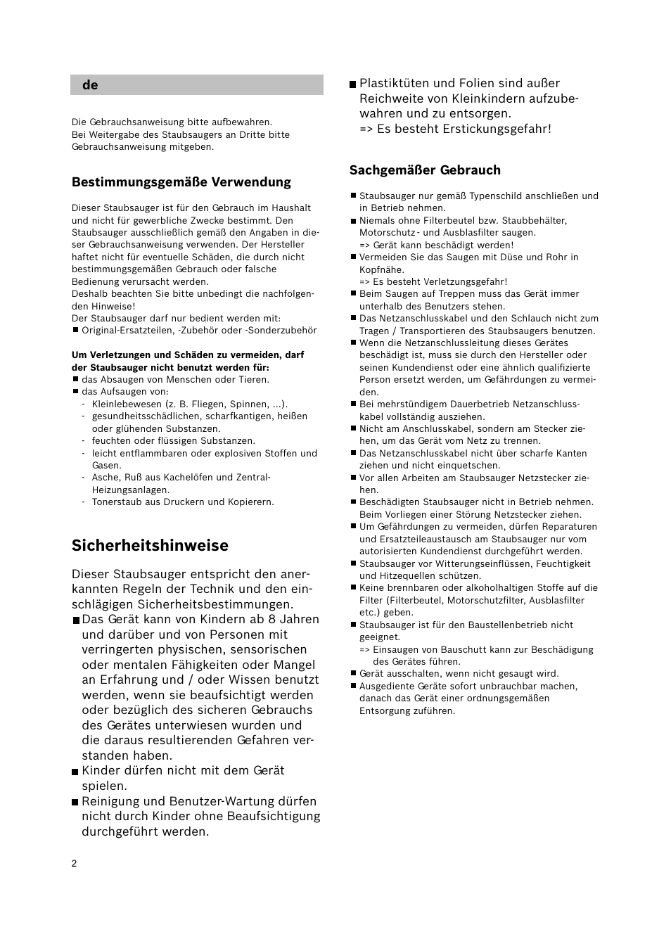 Sicherheitshinweise | Bosch Freee Bodenstaubsauger mit Staubbeutel BSGL51332 vanilla User Manual | Page 3 / 108