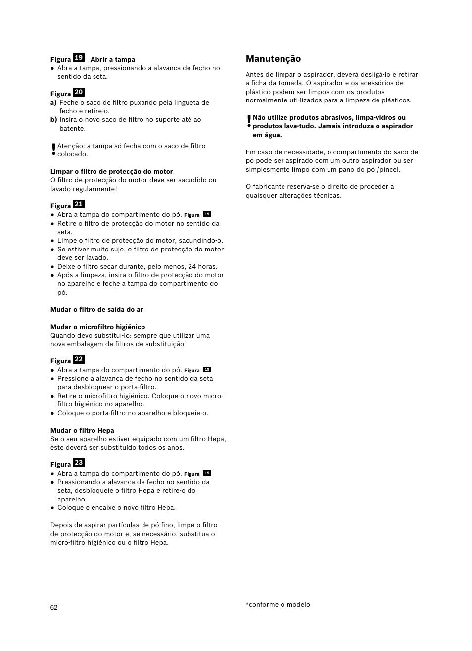 Manutenção | Bosch Freee Bodenstaubsauger mit Staubbeutel BSGL51332 vanilla User Manual | Page 63 / 108