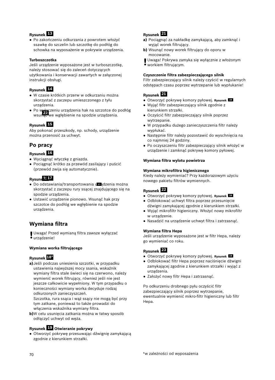 Po pracy, Wymiana ﬁltra | Bosch Freee Bodenstaubsauger mit Staubbeutel BSGL51332 vanilla User Manual | Page 71 / 108