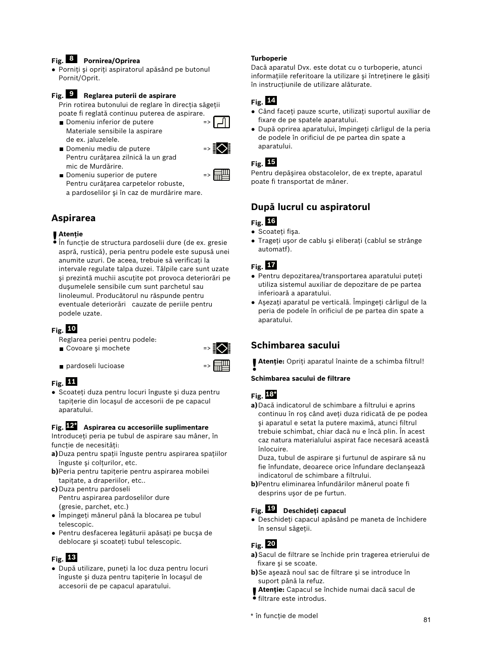 Aspirarea, După lucrul cu aspiratorul, Schimbarea sacului | Bosch Freee Bodenstaubsauger mit Staubbeutel BSGL51332 vanilla User Manual | Page 82 / 108