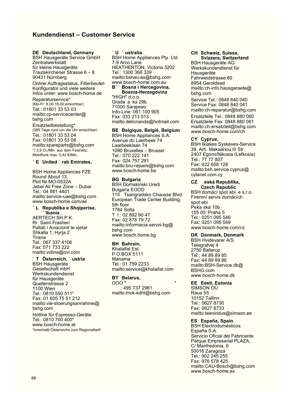ゆゥケヵラ, Kundendienst – customer service | Bosch Freee Bodenstaubsauger mit Staubbeutel BSGL51332 vanilla User Manual | Page 89 / 108