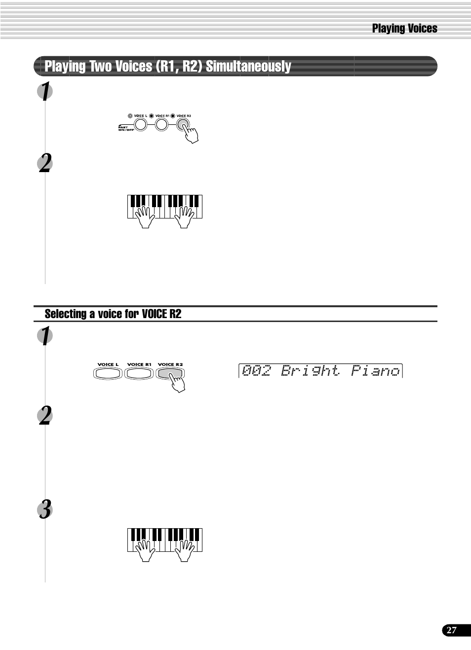 Playing two voices (r1, r2) simultaneously | Yamaha PSR-540 User Manual | Page 27 / 160