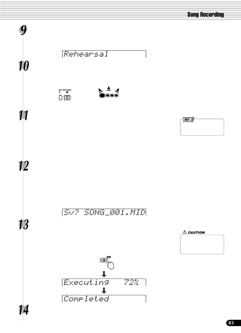 Rehearsal sv? song 001.mid, Executing 72% completed | Yamaha PSR-540 User Manual | Page 83 / 160