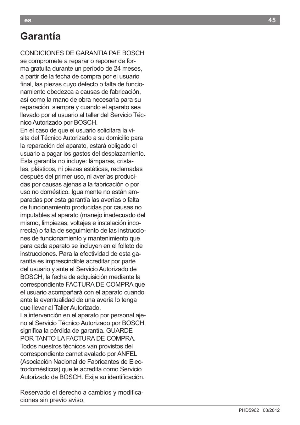 Garantía | Bosch PHD5962 Haartrockner PureStyle User Manual | Page 47 / 93
