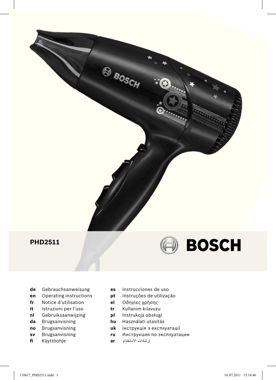 Bosch PHD2511 Haartrockner StarShine DryStyle User Manual | 100 pages