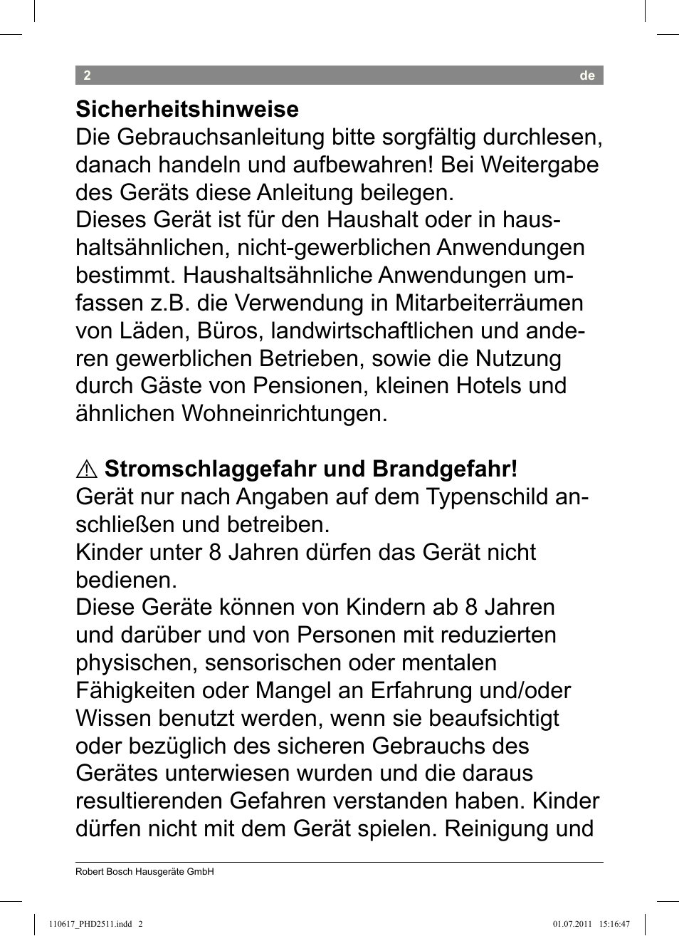 Bosch PHD2511 Haartrockner StarShine DryStyle User Manual | Page 4 / 100