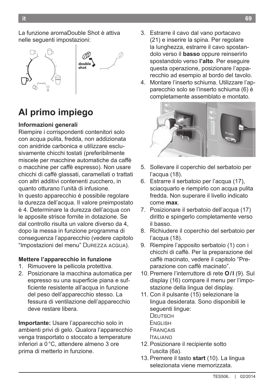 Al primo impiego | Bosch TES50651DE VeroCafe LattePro Kaffeevollautomat Helles Anthrazit Morning Haze User Manual | Page 73 / 94