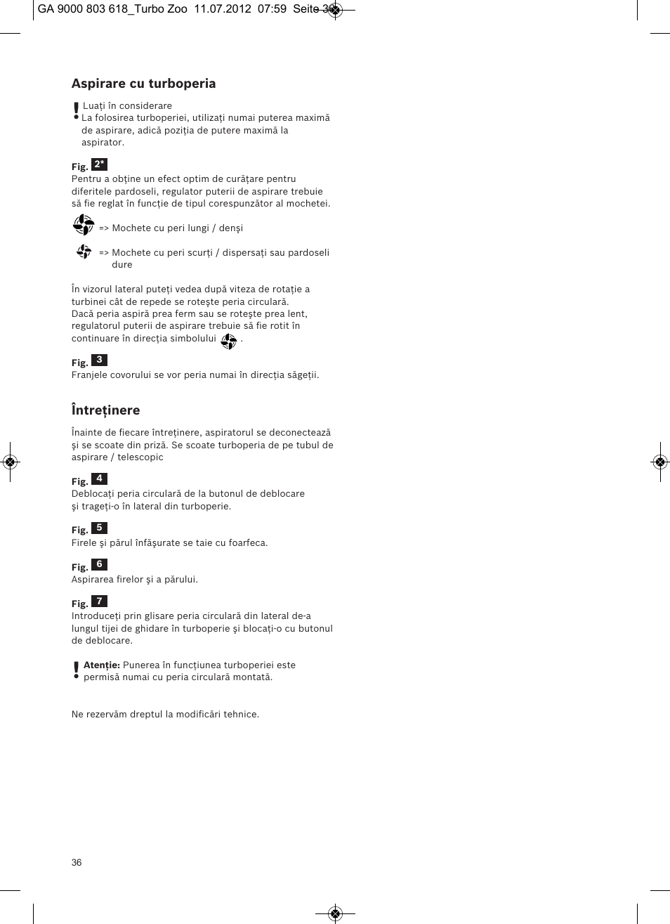 Aspirare cu turboperia, Întreţinere | Bosch Zooo ProAnimal Beutelloser Bodenstaubsauger BGS51842 tornadorot User Manual | Page 38 / 57