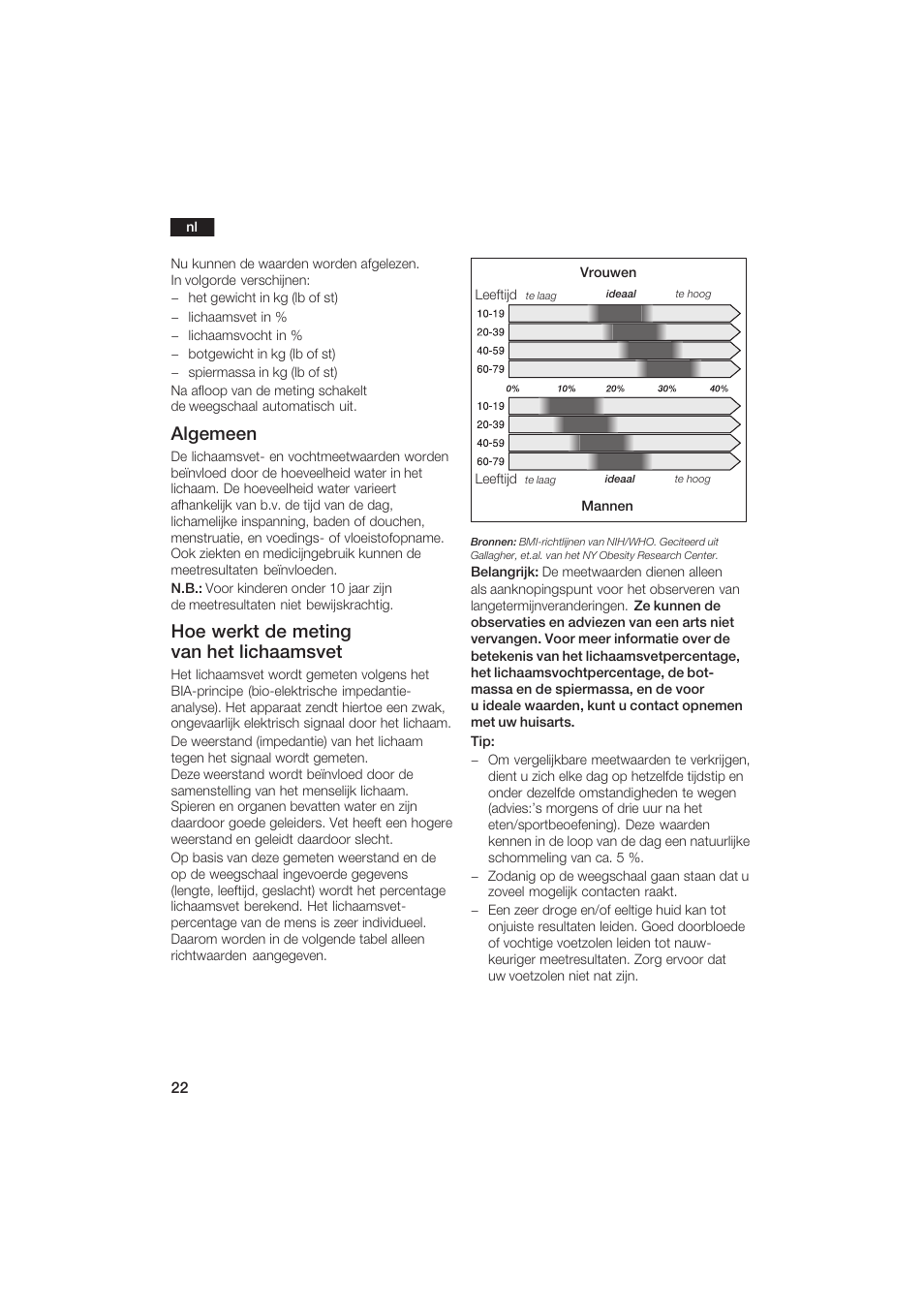 Algemeen, Hoe werkt de meting van het lichaamsvet | Bosch PPW2250 Analysewaage elektronisch axxence classic sportlife User Manual | Page 22 / 85
