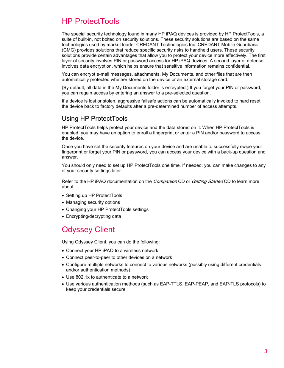 Hp protecttools, Odyssey client, Using hp protecttools | HP iPAQ rx5900 Travel Companion User Manual | Page 3 / 10
