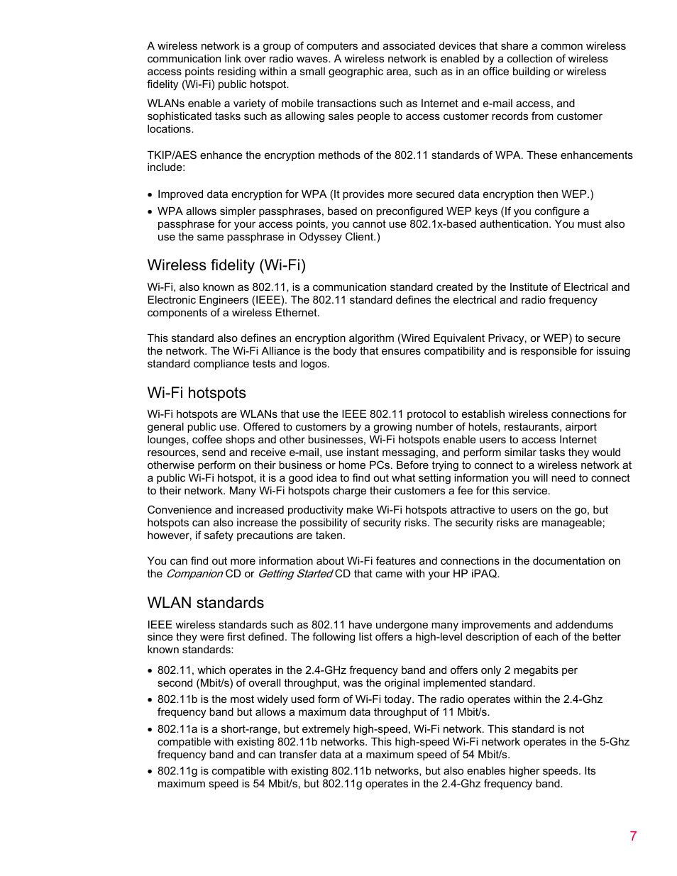Wireless fidelity (wi-fi), Wi-fi hotspots, Wlan standards | HP iPAQ rx5900 Travel Companion User Manual | Page 7 / 10