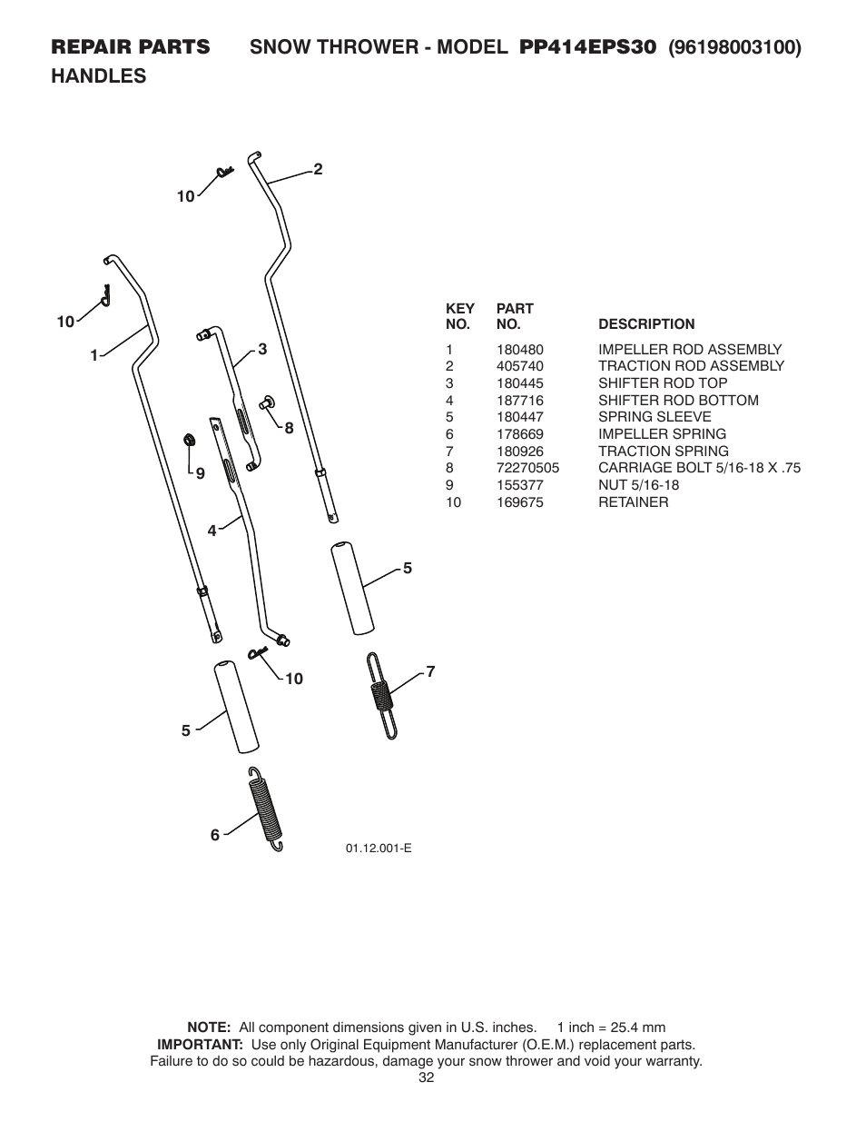 Poulan Pro PP414EPS30 SNOW THROWER User Manual | Page 32 / 44
