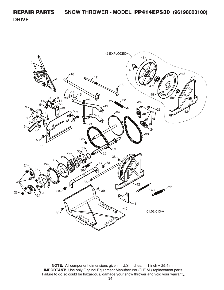 Poulan Pro PP414EPS30 SNOW THROWER User Manual | Page 34 / 44