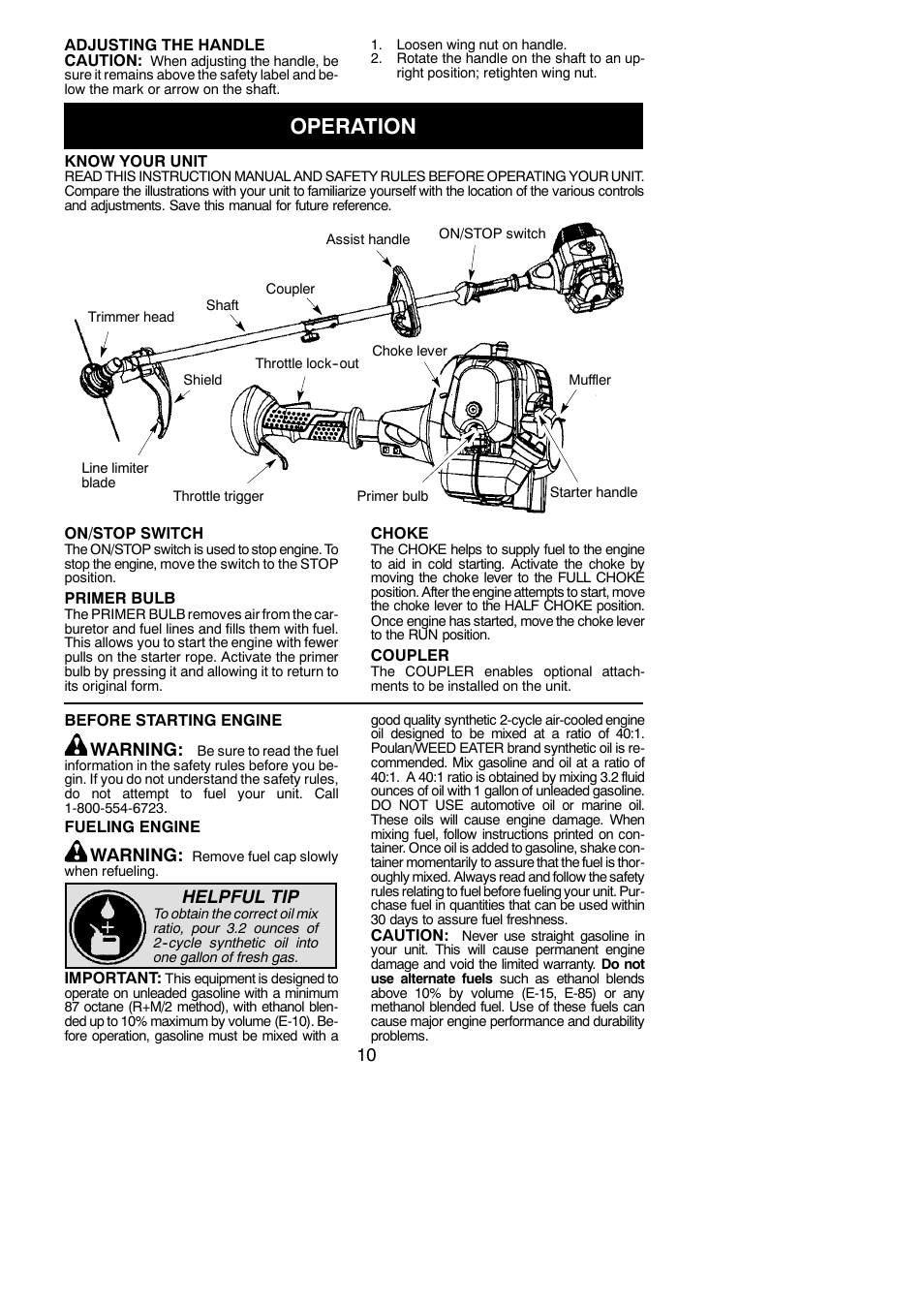 Operation | Poulan Pro PP130 User Manual | Page 10 / 60