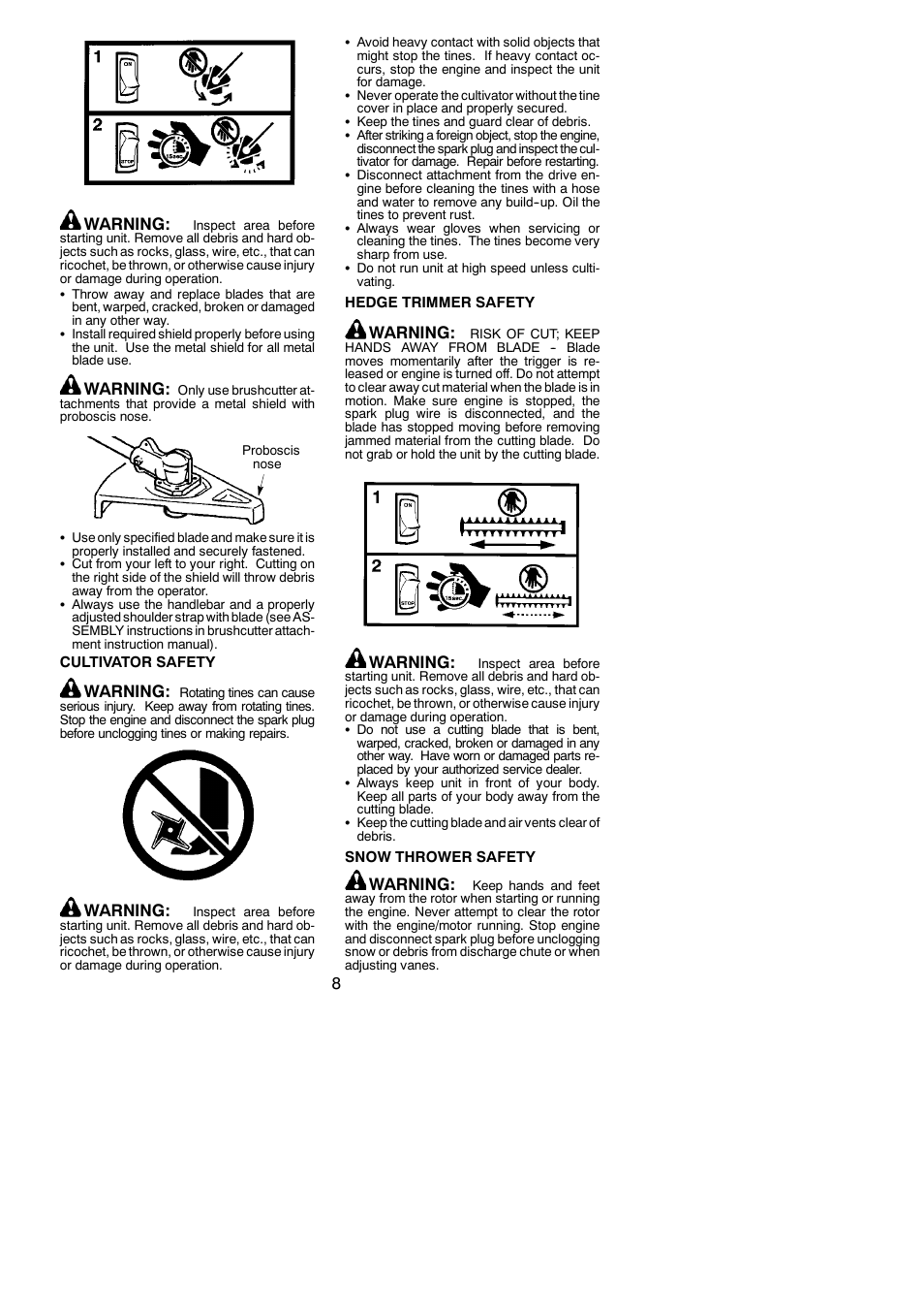 8warning, Warning | Poulan Pro PP258TPC User Manual | Page 8 / 72