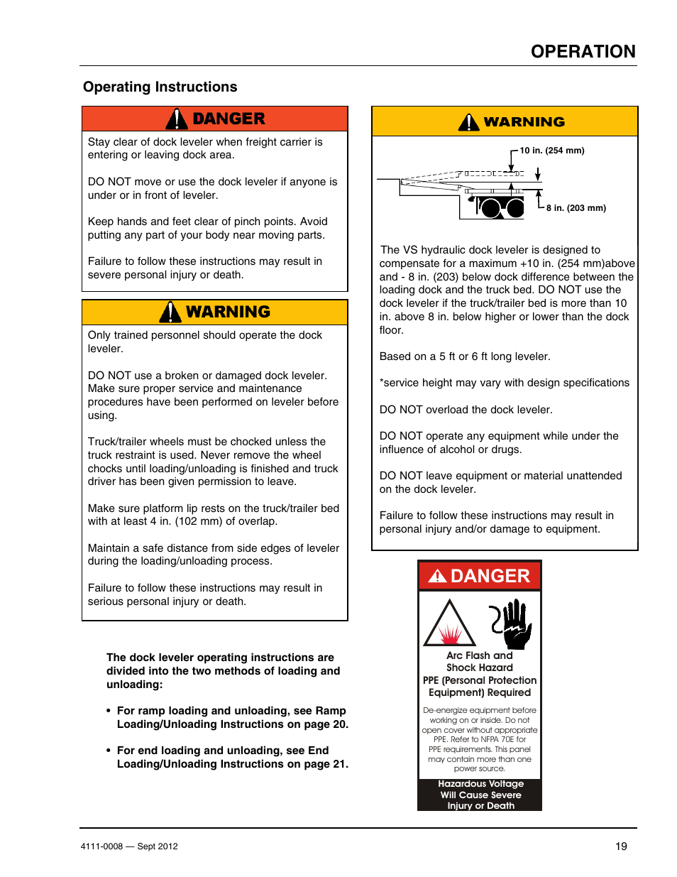 Danger, Operation, Operating instructions | Poweramp VS SERIES HYDRAULIC User Manual | Page 21 / 60