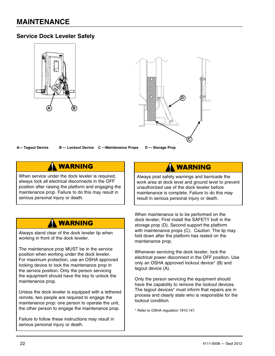 Maintenance, Service dock leveler safely | Poweramp VS SERIES HYDRAULIC User Manual | Page 24 / 60