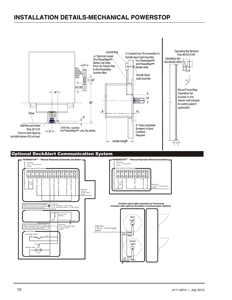 Manual powerstop installation overview, Installation details-mechanical powerstop, Optional dockalert communication system | Red light green light | Poweramp POWERSTOP SERIES User Manual | Page 14 / 36