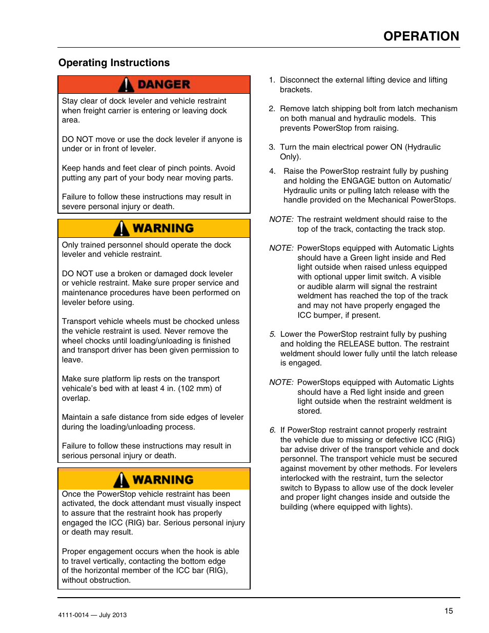 Operation, Operating instructions | Poweramp POWERSTOP SERIES User Manual | Page 17 / 36