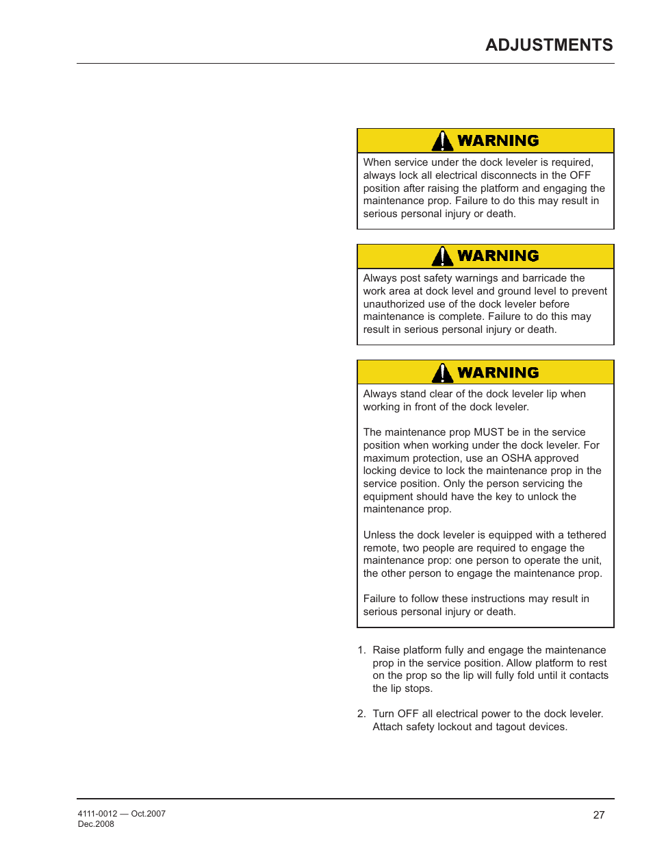 Adjustments | Poweramp LHP SERIES HYDRAULIC 4.2009 User Manual | Page 29 / 36