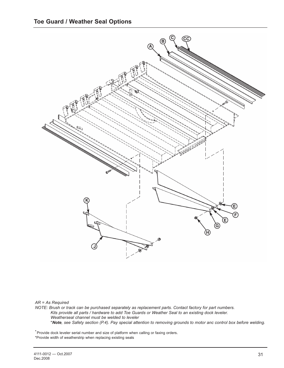 Toe guard / weather seal options | Poweramp LHP SERIES HYDRAULIC 4.2009 User Manual | Page 33 / 36