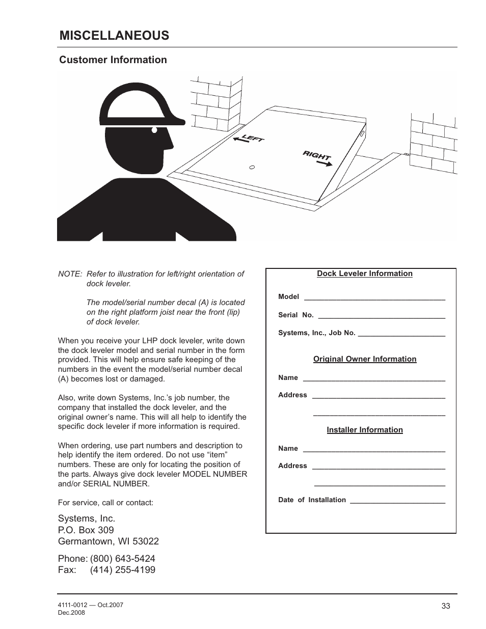 Miscellaneous, Customer information | Poweramp LHP SERIES HYDRAULIC 4.2009 User Manual | Page 35 / 36