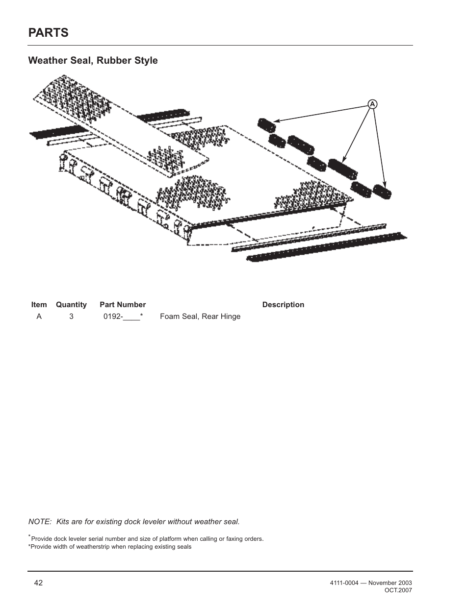 Parts, Weather seal, rubber style | Poweramp EH SERIES HYDRAULIC 4.2009 User Manual | Page 44 / 48