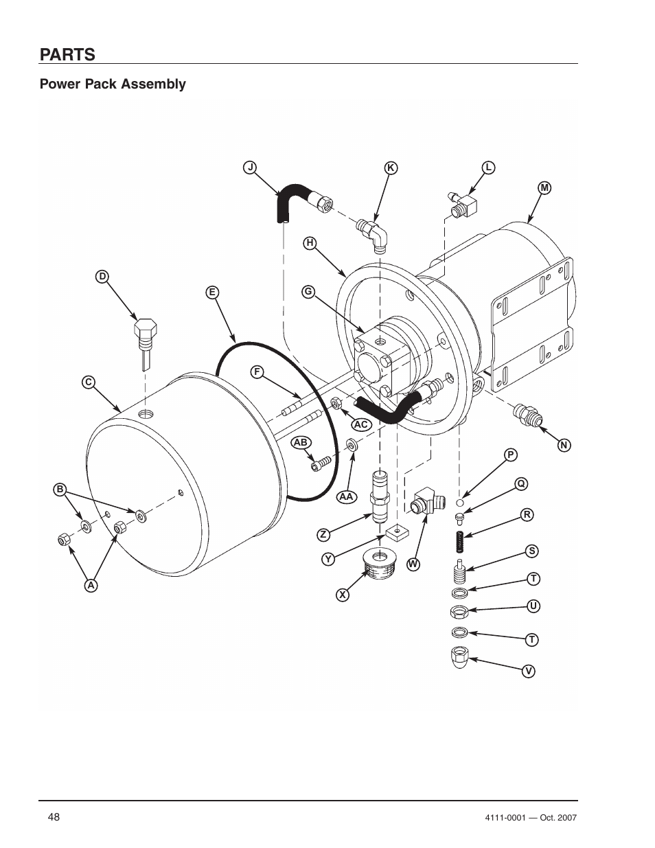 Parts, Power pack assembly | Poweramp PR SERIES HYDRAULIC 4.2009 User Manual | Page 50 / 56