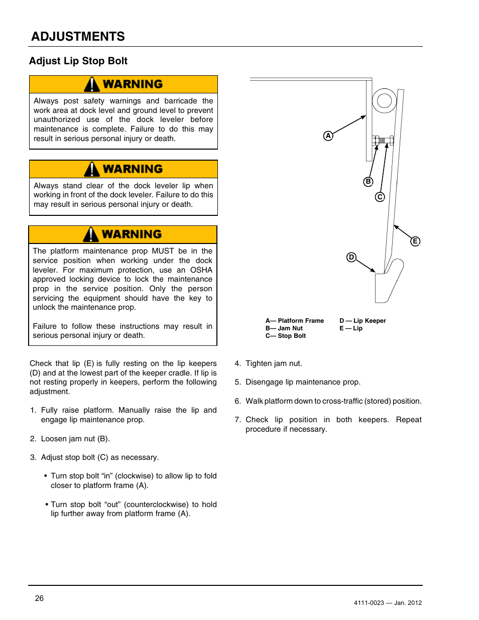 Adjustments, Adjust lip stop bolt | Poweramp CentraAir AIR POWERED 2.2012 User Manual | Page 28 / 44