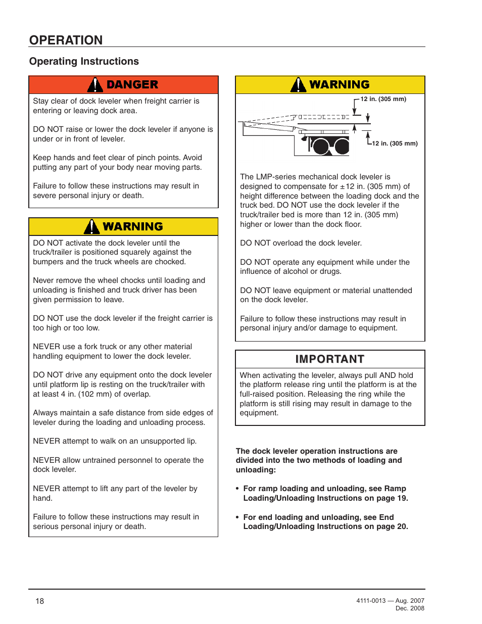 Operation, Important, Operating instructions | Poweramp LMP SERIES MECHANICAL 4.2009 User Manual | Page 20 / 40