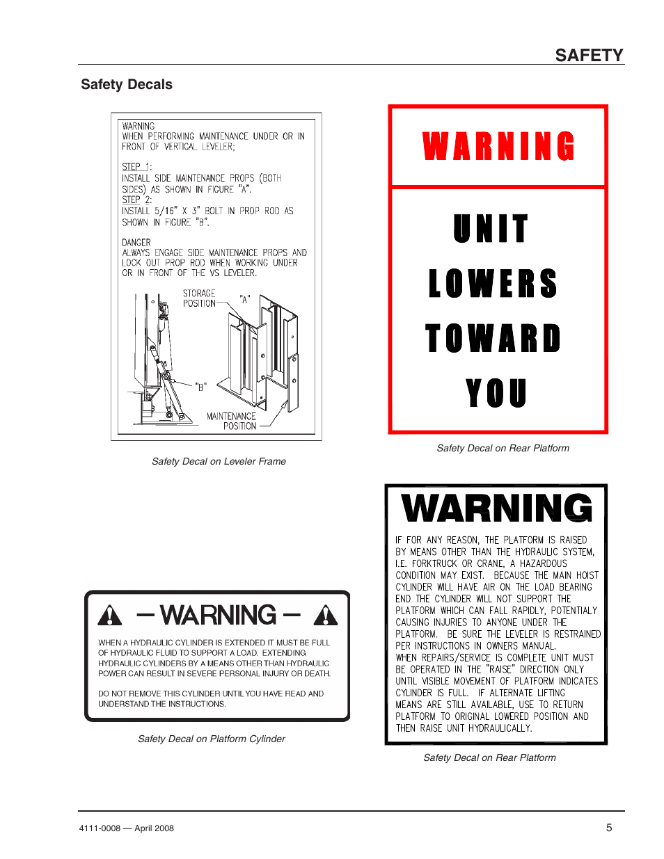 Safety, Safety decals | Poweramp VS VERTICAL SPECIALTY 4.2009 User Manual | Page 7 / 52