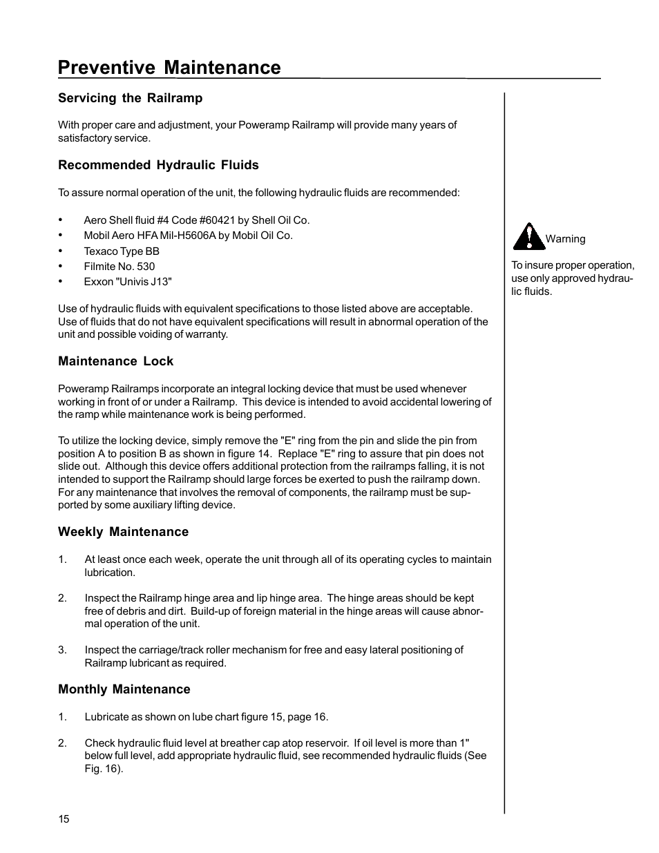 Preventive maintenance | Poweramp RAIL RAMP SPECIALTY 1.1995 User Manual | Page 18 / 27