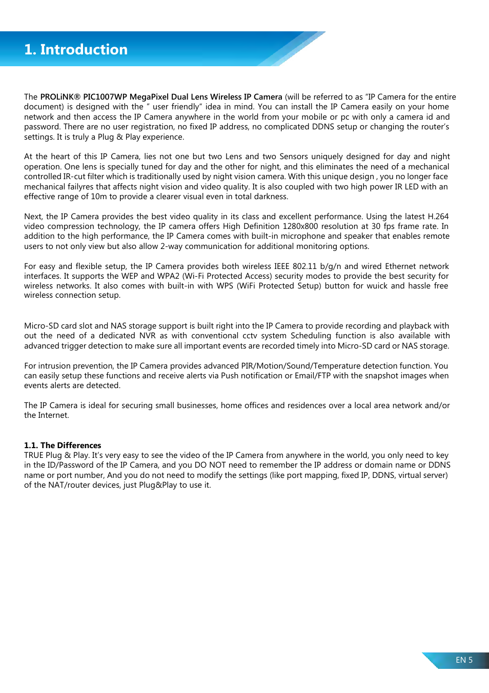 Introduction | PROLiNK PIC1007WP User Manual User Manual | Page 5 / 43